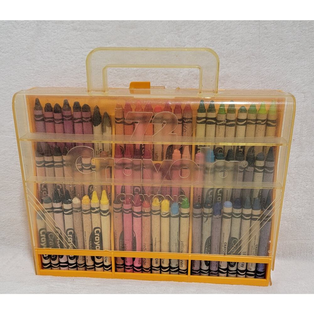 Vintage Crayola 72 Crayon Portable Plastic Yellow Storage Case